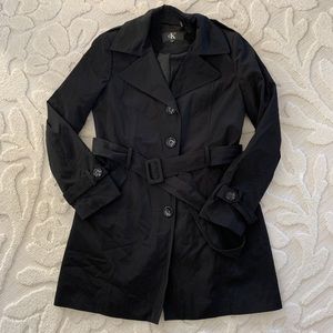 Small Calvin Klein Black Trench Coat. NWOT.